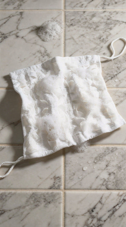 Lather Cloth™ – Luxury Exfoliating Body & Back Scrubber - WHITE (12” x 12”)